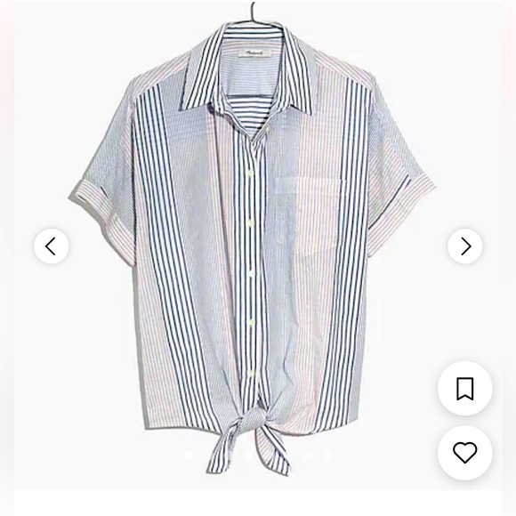 Madewell Short-Sleeve Tie-Front Shirt in Rawley Stripe Tulum Blue Sz XS - Picture 6 of 7